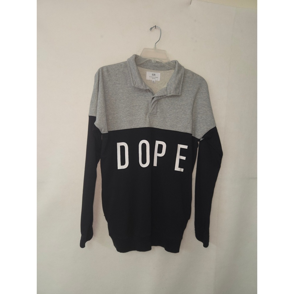 Dope Sweatshirt Mens Large Gray Black Colorblock‎ Graphic Zip Pockets Polo Terry